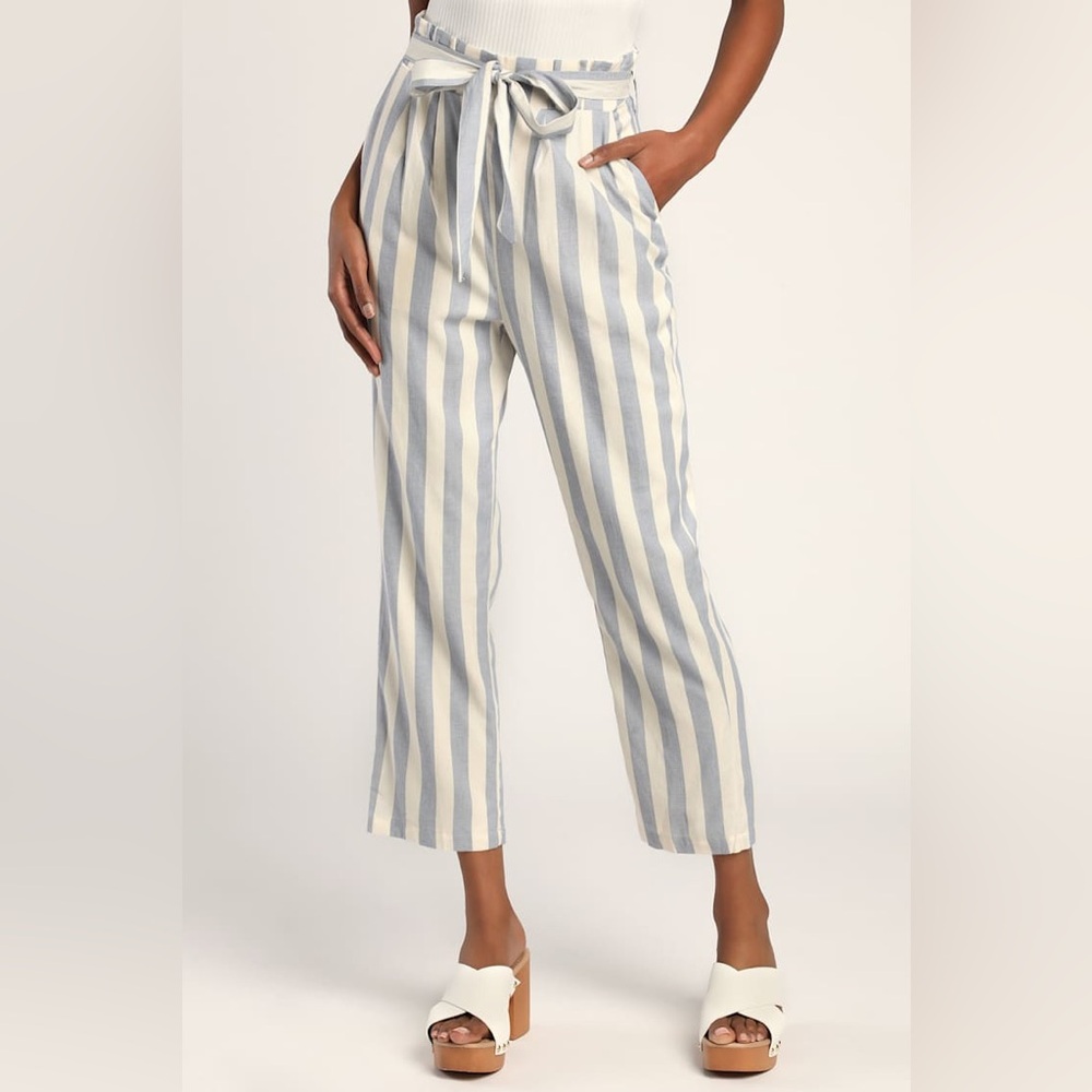 Lulu's Blue and White All A-Boat Striped Trousers size small